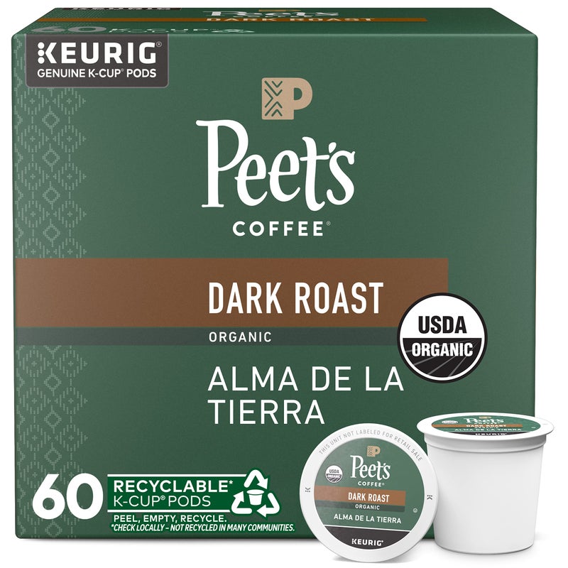 Peet's Coffee قهوة بيتس، تحميص داكن عضوي من وزارة الزراعة الأمريكية، كبسولات كيريج K-Cup - روح الأرض 60 قطعة (6 صناديق تحتوي على 10 كبسولات)  - Image 1